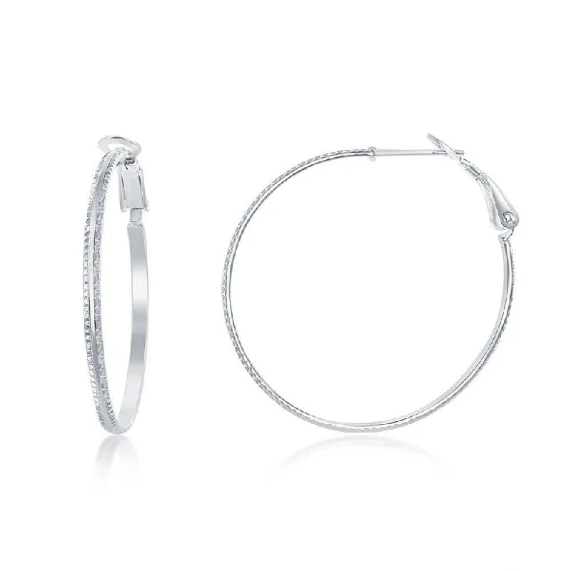 women’s luxury hoop earrings-Sterling Silver Double Ridge Hoop Earrings, 35 mm