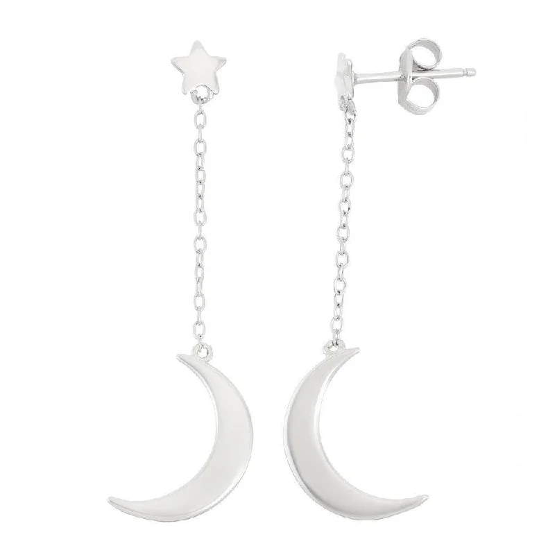 women’s long earrings-Sterling Silver Star with Crescent Moon Earrings