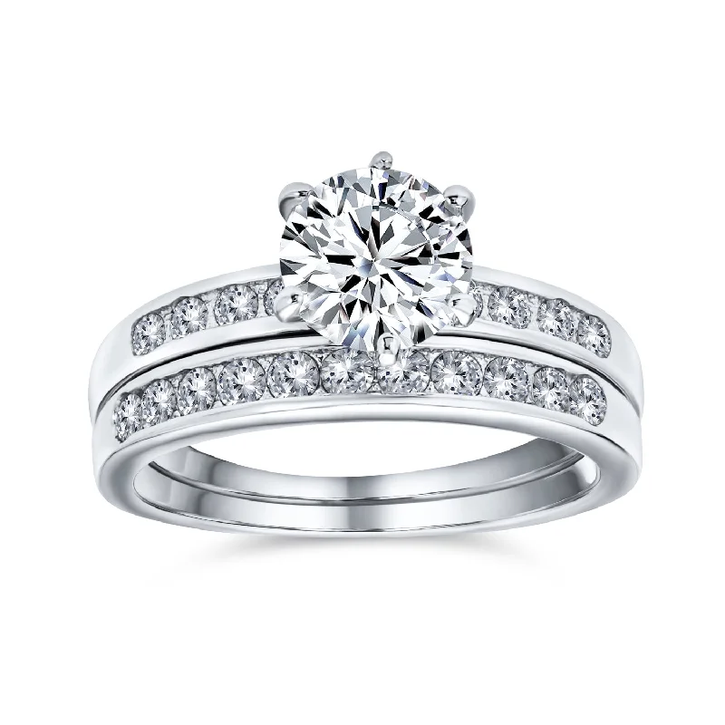 women’s aquamarine ring-Classic 2CT Round Solitaire Cocktail Statement Ring in Sterling Silver with CZ Band