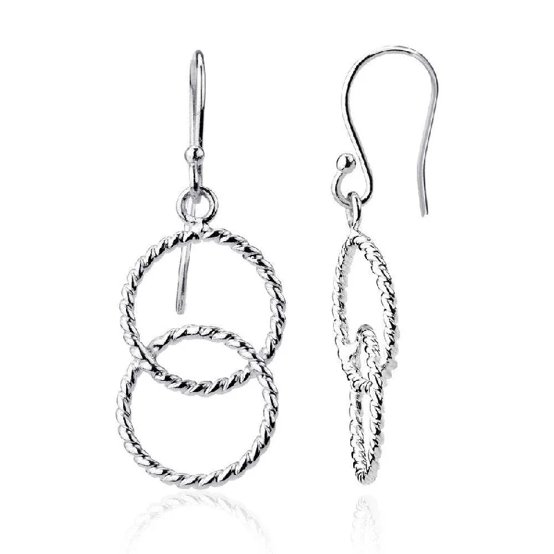 women’s designer earrings-Sterling Silver Twisted Wire Interlocking Double Circle Earrings