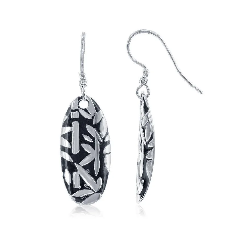 women’s chandelier earrings-Sterling Silver Oval Leaf Design Earrings