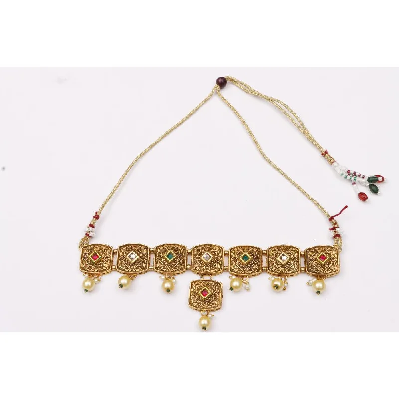 women’s crystal and pearl necklace-Darshana Jewels Gold Plated Pota Stone Choker Necklace Set