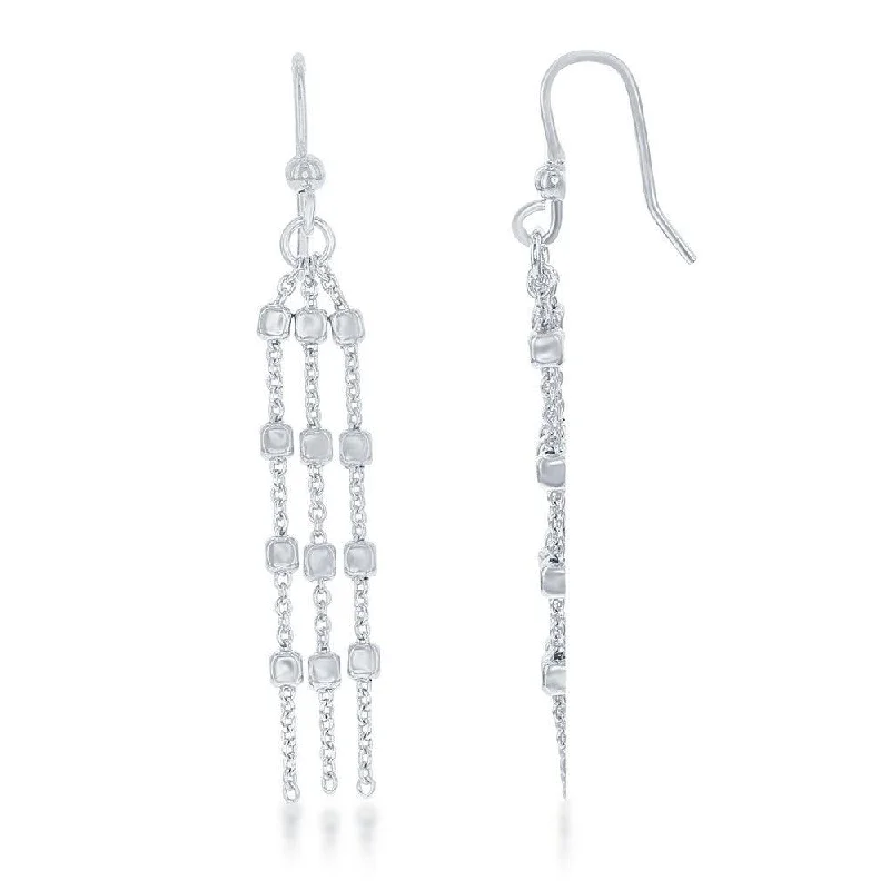 women’s drop earrings-Sterling Silver Triple Strand Square Bead Earrings