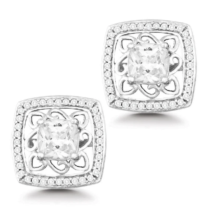 women’s vintage stud earrings-Sterling Silver CZ Open Square Center CZ Earrings