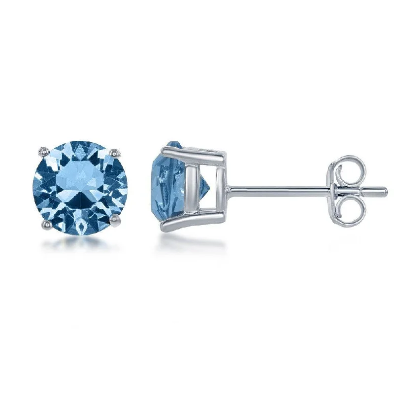 women’s luxury earrings-Sterling Silver 6mm Blue Aquamarine Stud Earrings