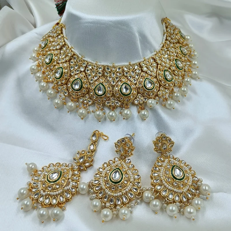 women’s eternity necklace-Gehana Mahal Gold Plated Kundan Stone Choker Necklace Set