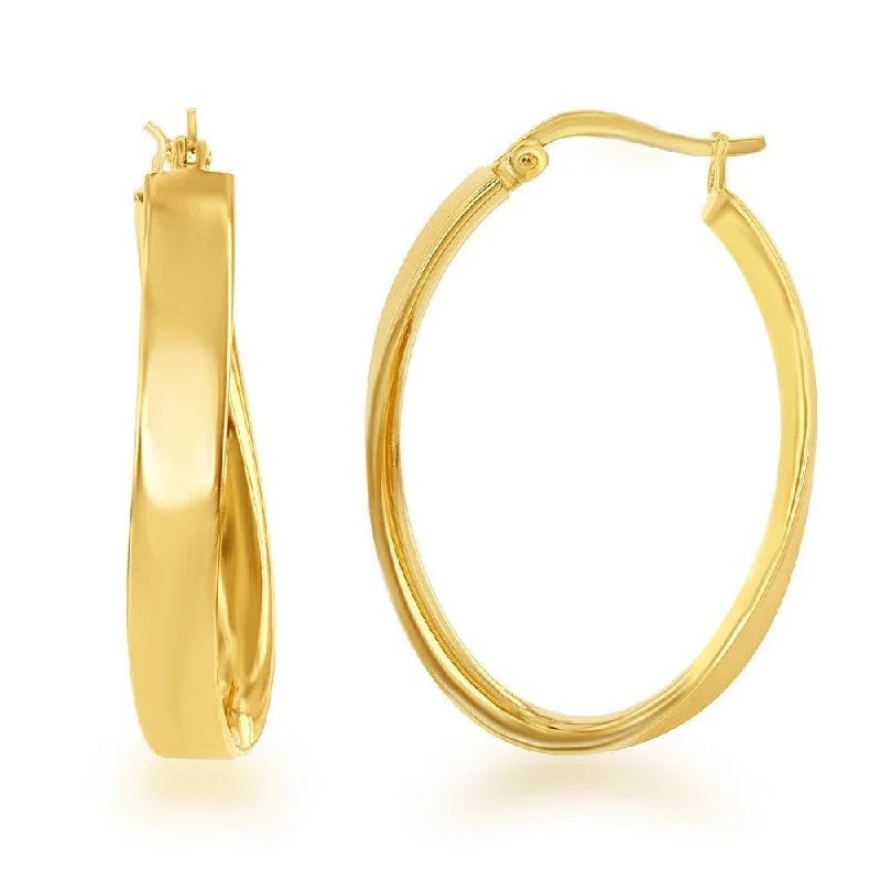 women’s pearl earrings-Sterling Silver Gold Plated Curved Oval Hoop Earrings