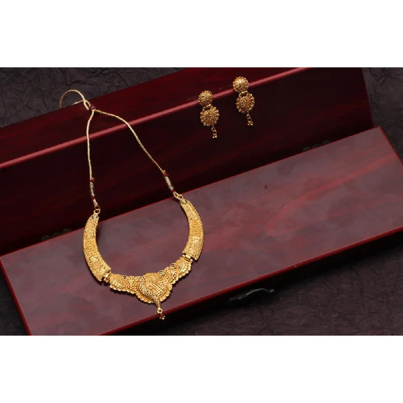 women’s designer gold necklace-Darshana Jewels Gold Plated Pota Stone Long Necklace Set