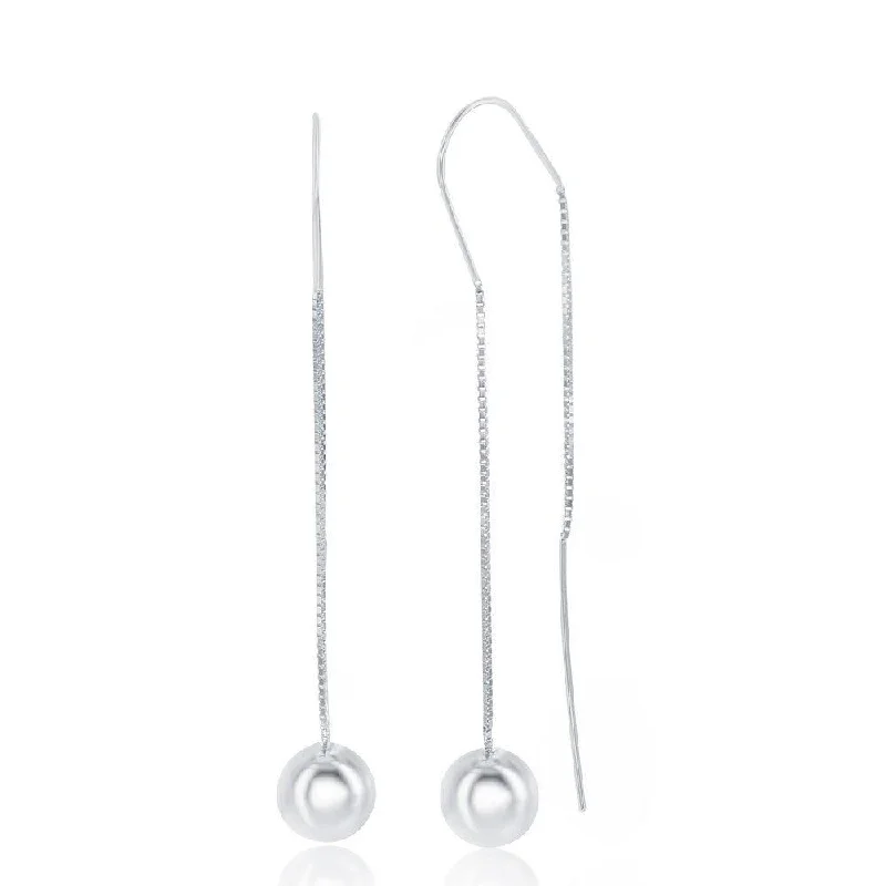 women’s classy stud earrings-Sterling Silver Chain with Hanging Bead Earrings