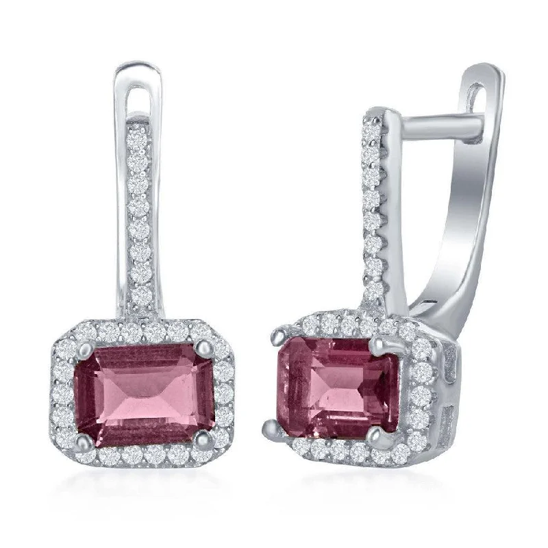 women’s square earrings-Sterling Silver Four Prong Tourmaline CZ Earrings