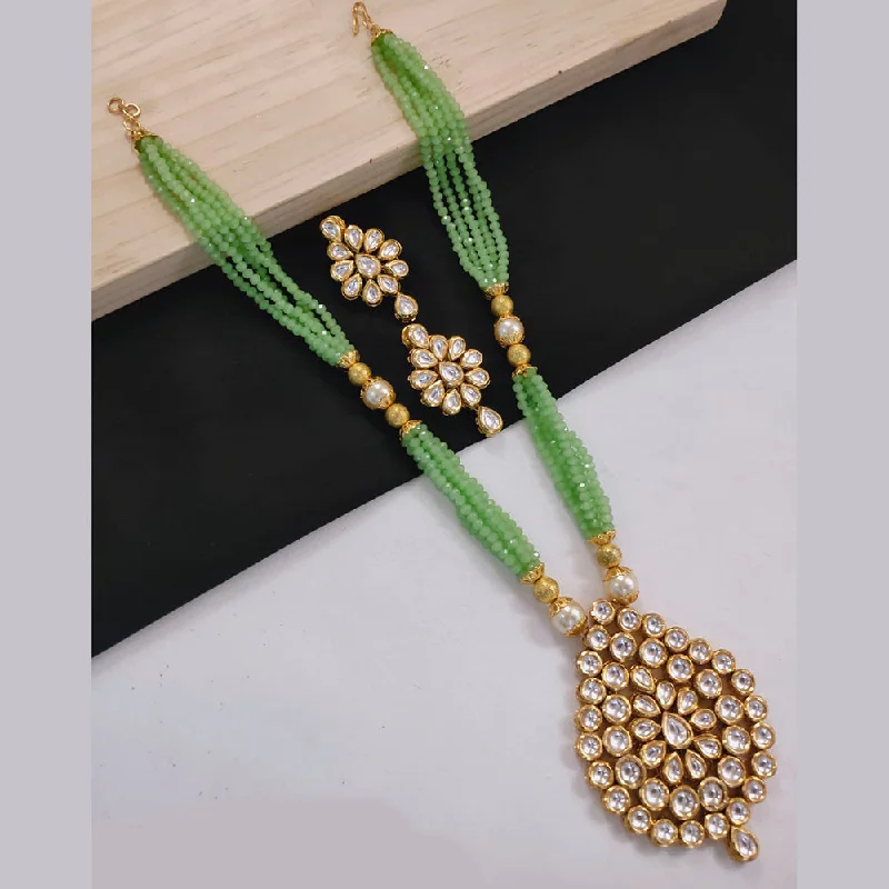 women’s fashion necklace-Lucentarts Jewellery Gold Plated Kundan Stone And Pearls Long Necklace Set