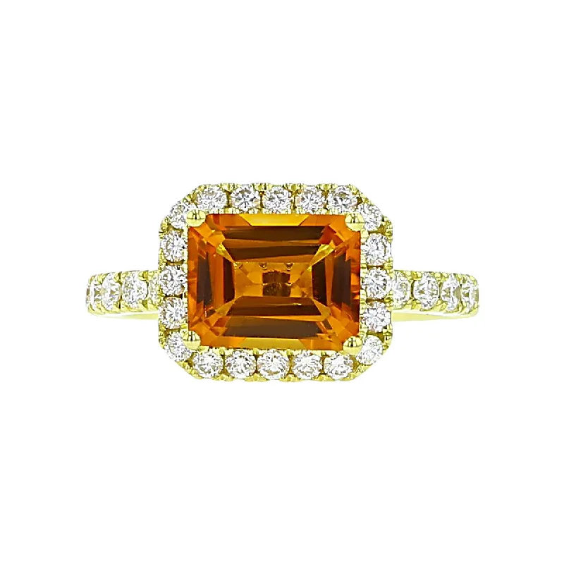 Pastel Emerald-cut Citrine and Diamond Ring