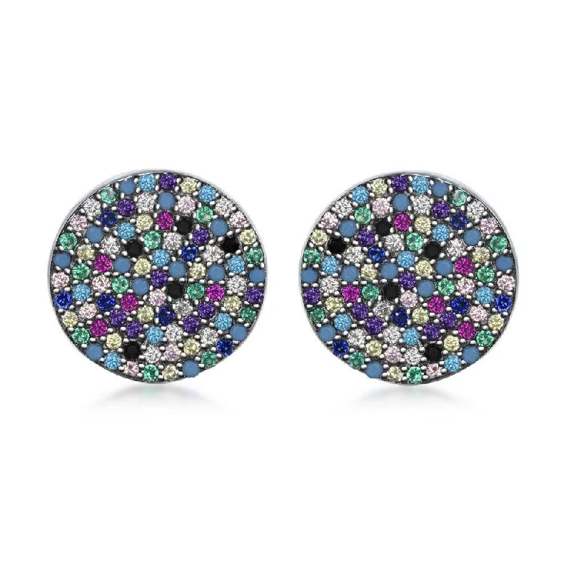 women’s geometric earrings-Sterling Silver Round Multi-Color CZ Stud Earrings