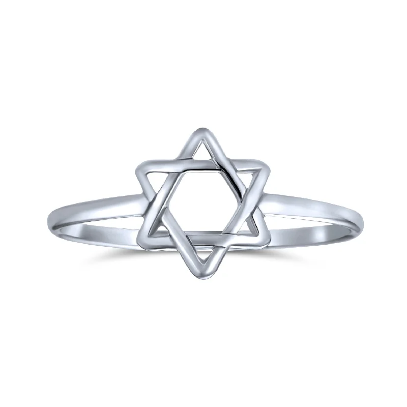 women’s silver stackable rings-Minimalist Silver Ring with Star of David Judaic Knuckle Band Sterling