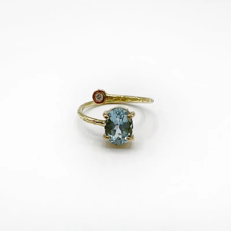 women’s halo gemstone ring-Aquamarine and Diamond Spiral Ring