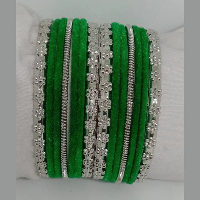 women’s diamond-studded engagement rings-women’s trendy bangles-Shree Asha Bangles 14 Pieces in single bangle and Pack Of 12 Green Color bangles Set