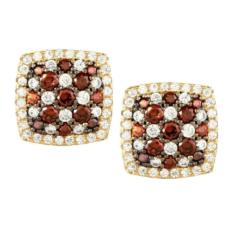 women’s hoop and stud earrings-Sterling Silver Rose Gold Garnet CZ Pave Earrings