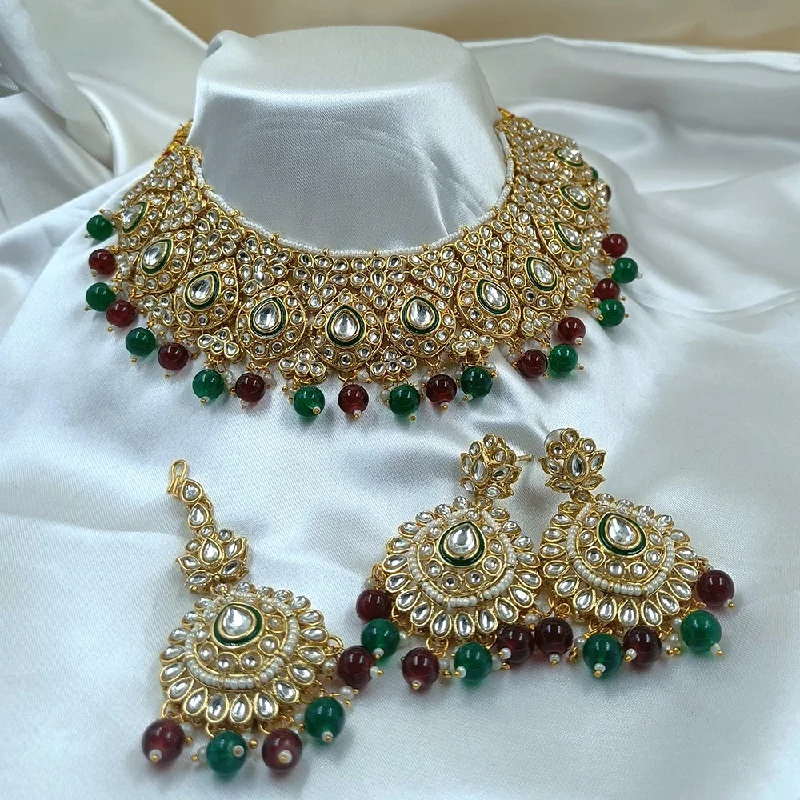 women’s antique necklace-Gehana Mahal Gold Plated Kundan Stone Choker Necklace Set