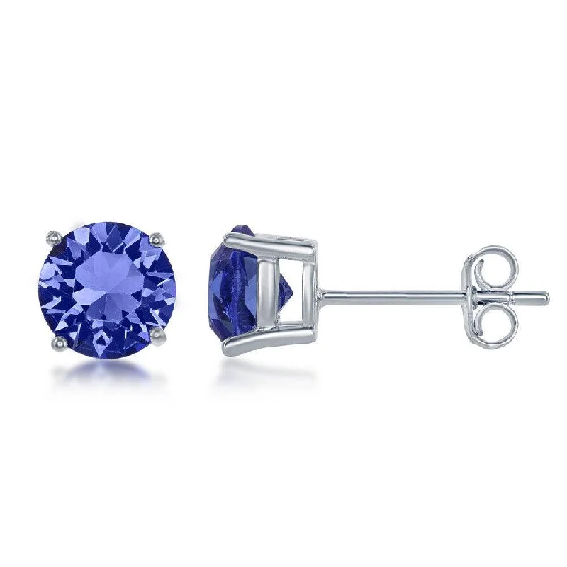 women’s fashion earrings-Sterling Silver 6mm Blue Sapphire Stud Earrings