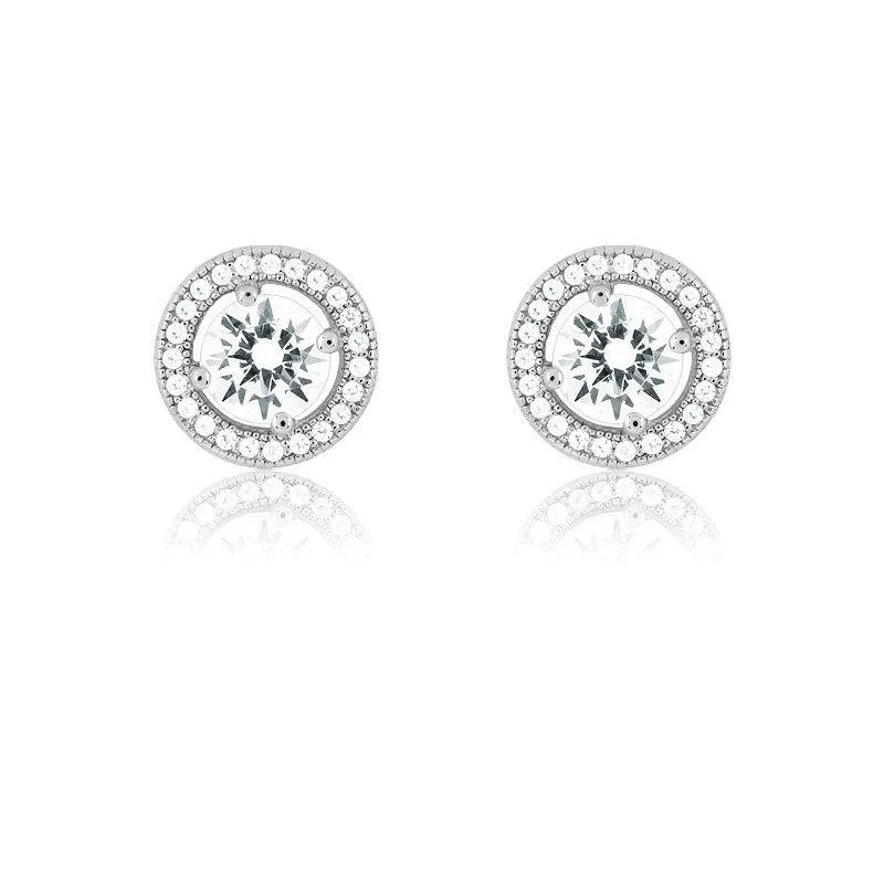 women’s crystal stud earrings-Sterling Silver 48 Stones Center Circle Earrings