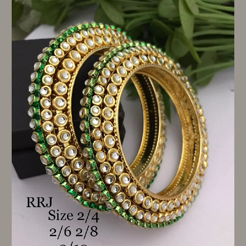 women’s engagement rings with emeralds-women’s matching bangles-FS Collection Gold Plated Kundan Stone Bangle Set