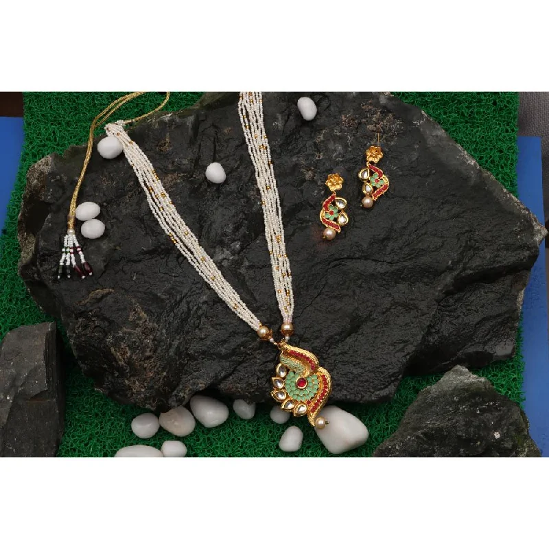 women’s gemstone necklace-Darshana Jewels Gold Plated Meenakari Long Necklace Set