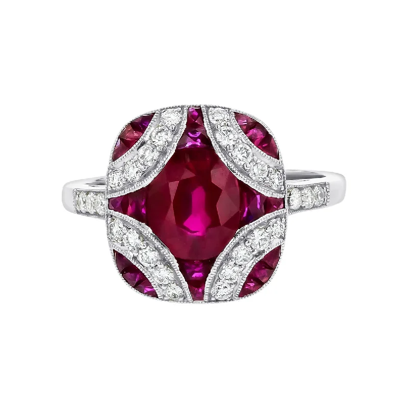 Platinum Burma Ruby and Diamond Ring