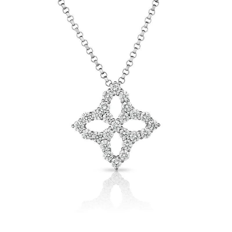 women’s zodiac necklace-Princess Flower Necklace with Medium Diamond Pendant