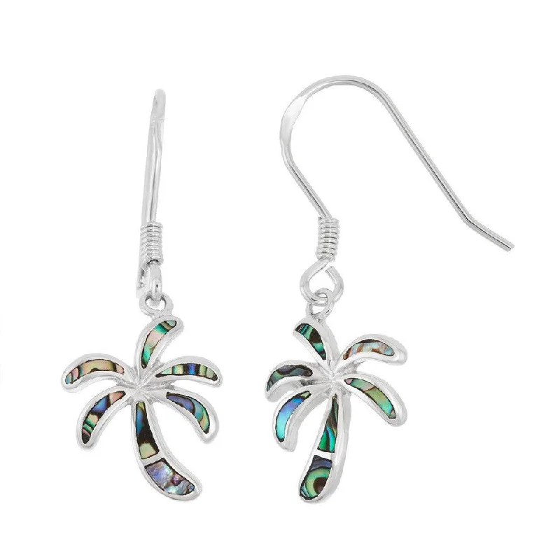 women’s flower earrings-Sterling Silver Abalone Palm Tree Earrings