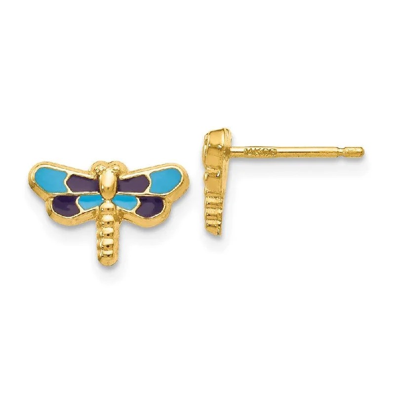 women’s geometric earrings-14k Enameled Dragonfly Earrings