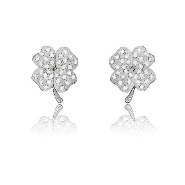 women’s diamond earrings-Sterling Silver White Enamel 4-Leaf Earrings