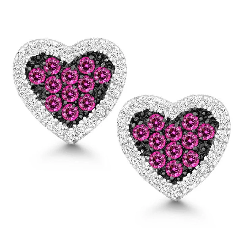 women’s trendy hoop earrings-Sterling Silver Clear and Pink CZ Heart Earrings