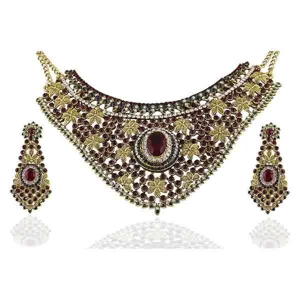 women’s diamond pendant necklace-Vivaah Austrian Stone Gold Plated Necklace Set - 2000314