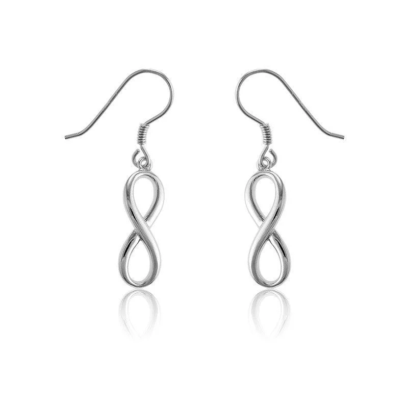 women’s crystal chandelier earrings-Sterling Silver Infinity "Figure 8" Solid Dangling Earrings