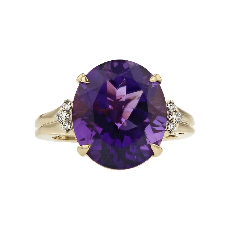 14K Oval Siberian Amethyst and Diamond Ring