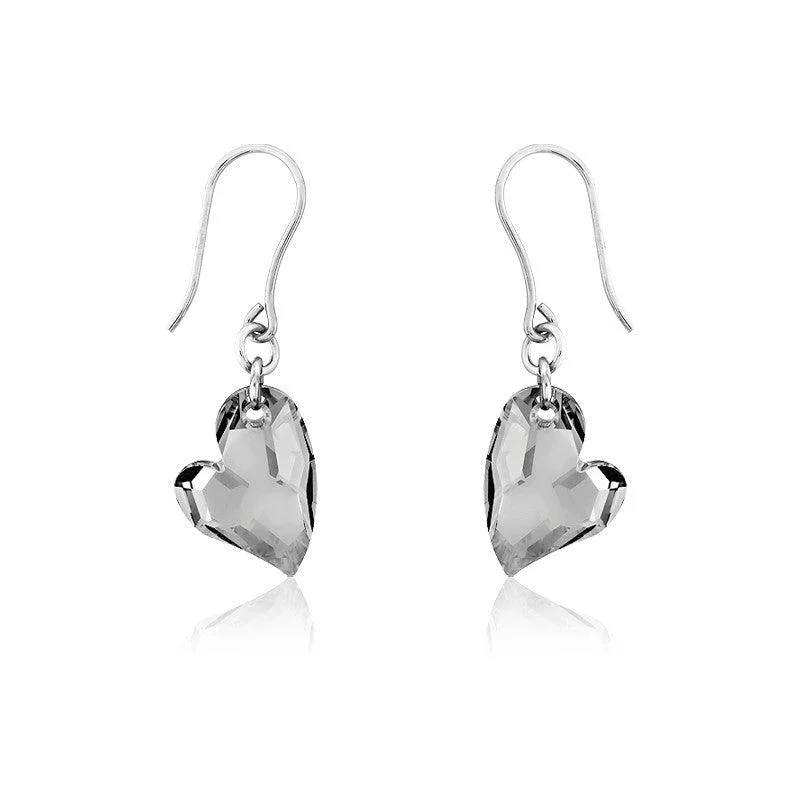 women’s geometric earrings-Sterling Silver Swarovski Crystal Heart Earrings