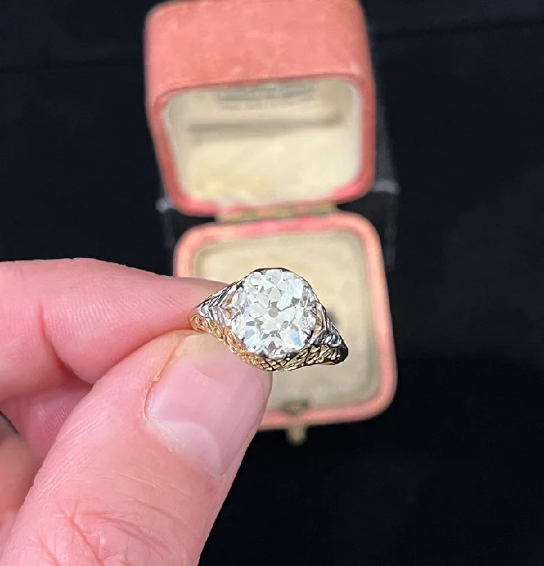 Australian 2.62ct Cushion Old Cut Diamond Ring