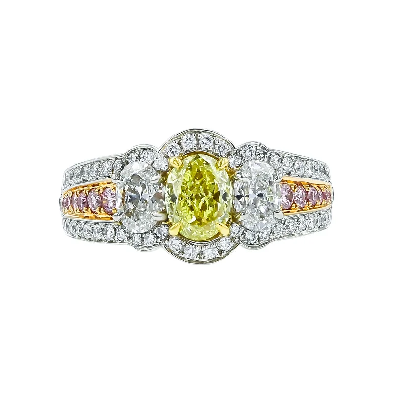 Fancy Intense Yellow, White and Pink Diamond Ring