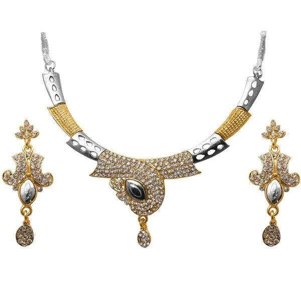 women’s pearl necklace with gold-Kriaa Austrian Stone 2 Tone Necklace Set - 1105003