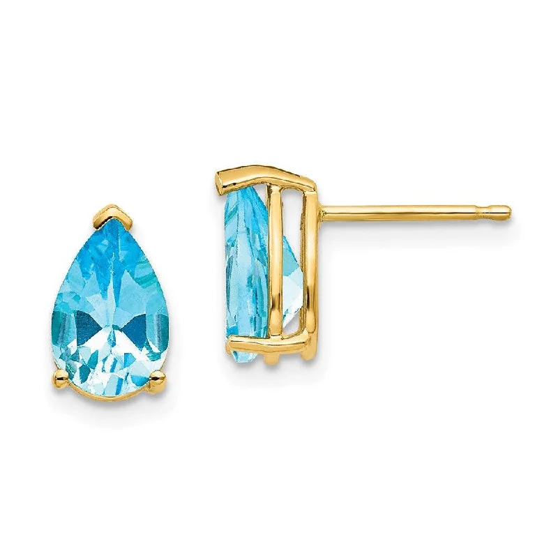 women’s gold chandelier earrings-14k 9x6mm Pear Blue Topaz Earrings