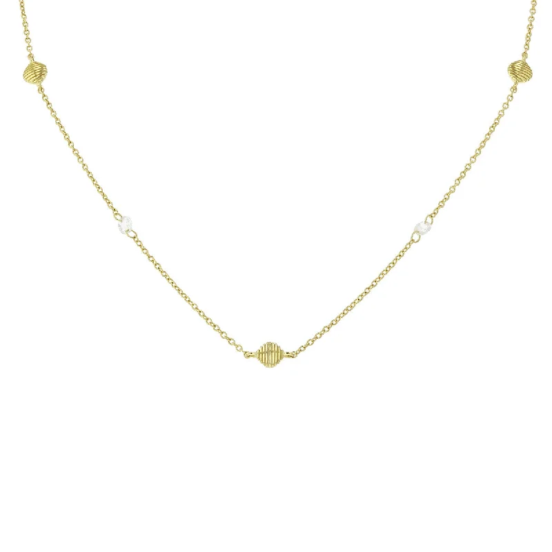 women’s fashion necklace-Rose Cut Diamond and Strie Station Necklace