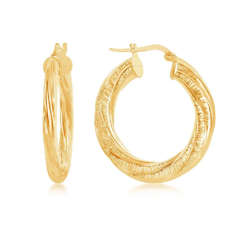 women’s gold teardrop earrings-Sterling Silver Gold Plated Twisted Designed Hoop Earrings