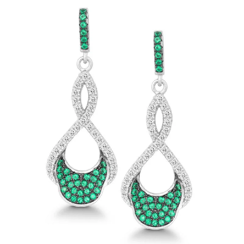 women’s rhinestone hoop earrings-Sterling Silver Green CZ Micro Pave Twist Earrings