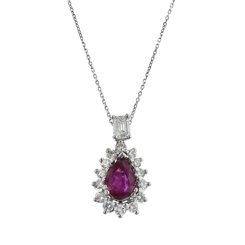 women’s elegant necklace-Platinum Ruby and Diamond Halo Pendant Necklace