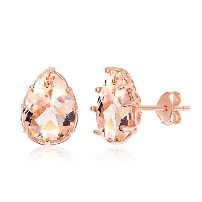 women’s diamond drop earrings-Sterling Silver Rose GP Eight-Prong Morganite CZ Stud Earrings