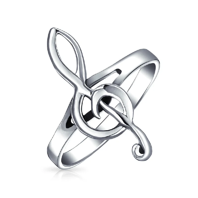 women’s wedding ring-Silver Ring with Treble Clef Note Design Sterling Thin Band for Music Lovers