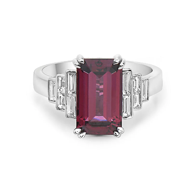 Pastel Emerald Cut Garnet and Diamond Ring