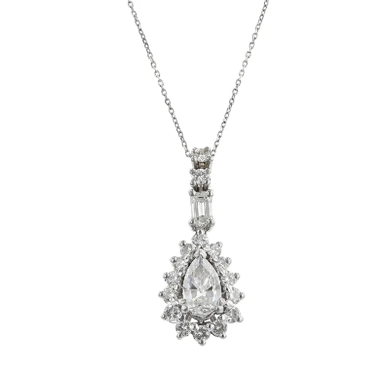 women’s diamond tennis necklace-Platinum Pear Shape Diamond Halo Pendant Necklace