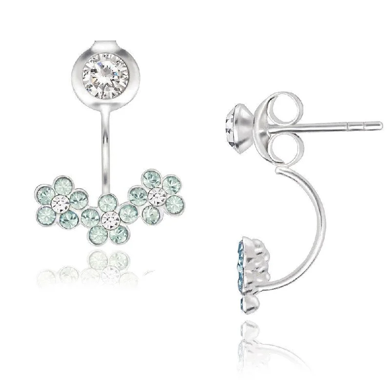 women’s heart-shaped stud earrings-Sterling Silver Green Crystal Flower Back Earrings