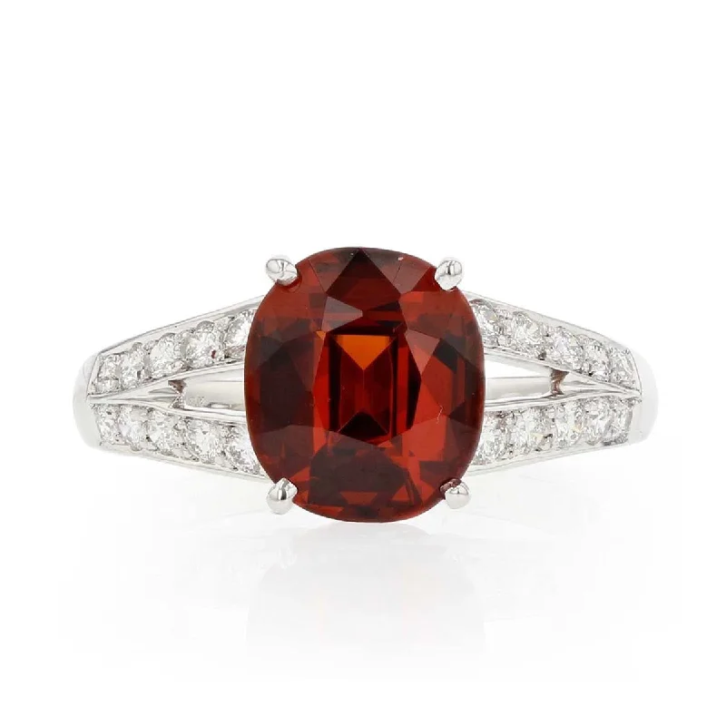 18K White Gold Oval Spessartite and Diamond Ring